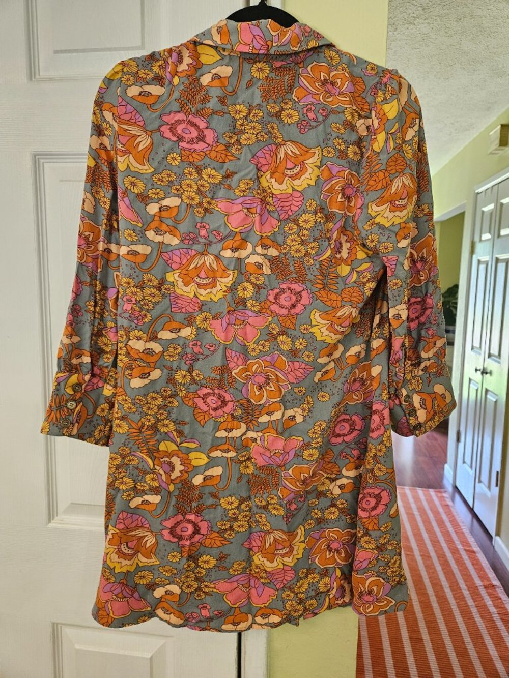 Natural Life 70s retro flowered yellow, orange, pink, grey tunic/short dress, S - Picture 4 of 6